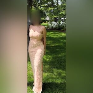 Lulu's Strapless Lace Dress in Soft Peach